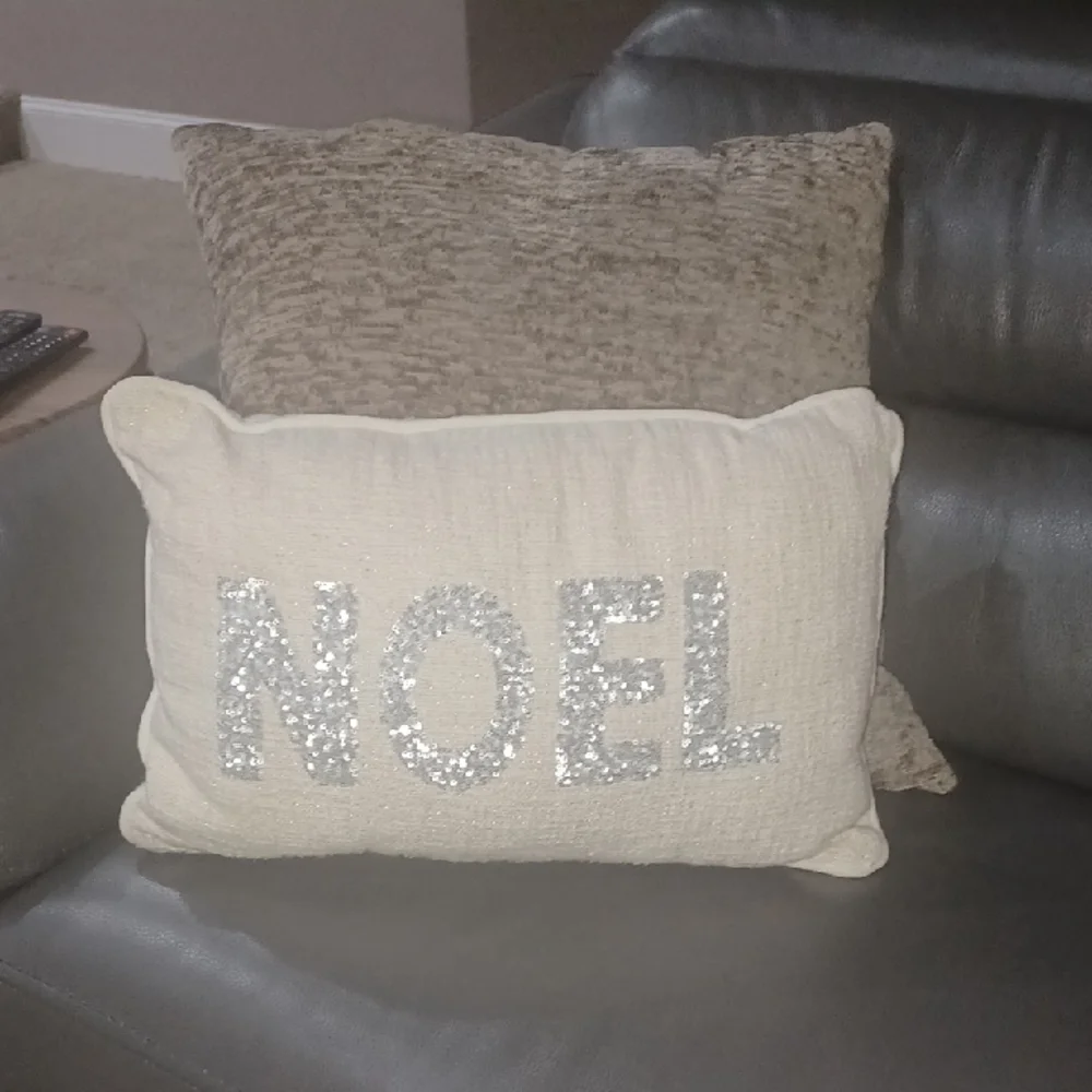 Cream and Silver 'NOEL' Holiday Pillow